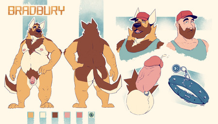 anthro belly big_belly blue_clothing blue_collar blue_topwear brown_body brown_fur butt clothing collar erection flaccid foreskin front_view fur genital_piercing genitals hat headgear headwear humanoid_genitalia humanoid_penis male moobs mouth_closed multiple_forms nude obese obese_anthro obese_male open_mouth orange_body orange_fur overweight overweight_anthro overweight_male penis penis_piercing penis_ring_(piercing) piercing pink_penis rear_view red_clothing red_hat red_headwear ring_piercing solo standing topwear white_body white_fur chocolateandmilk bradbury_west canid canine canis domestic_dog german_shepherd herding_dog human mammal pastoral_dog hi_res model_sheet