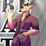 anthro beckoning clothed clothing gesture looking_at_viewer male solo square text watermarked_at_source avi_the_tiger forestpunktiger beastars louis_(beastars) cervine deer mammal red_deer 1:1 2025 distracting_watermark english_text hi_res watermark