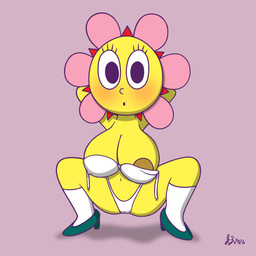 areola big_areola big_breasts blush bra bra_strap breasts clothing crouching curvy_figure erect_nipples female flower footwear hands_behind_head high_heels huge_breasts looking_at_viewer loose_bra nipple_outline nipples panties plant shoes socks solo spread_legs spreading squatting_pose underwear unstrapped_bra voluptuous voluptuous_female yellow_body kamirappa parappa_the_rapper sony_corporation sony_interactive_entertainment um_jammer_lammy sunny_funny humanoid 1:1 hi_res