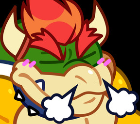 anthro black_background blush breath eyebrows eyes_closed flustered frown hair horn male shell simple_background solo spikes teeth toony superkrazybones mario_bros nintendo bowser koopa scalie 2026 headshot_portrait portrait reaction_image