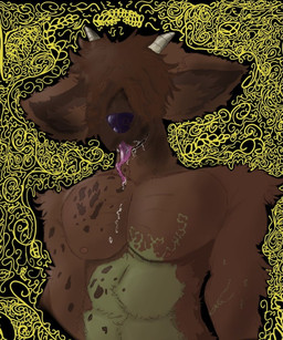 abs anthro big_muscles big_pecs bodily_fluids brown_body brown_fur clothed clothing fur hair hair_over_eyes male male_anthro muscular muscular_anthro muscular_male nipples pecs saliva solo topless topless_anthro topless_male rudolph4444 bovid caprine goat hybrid hyena mammal 5:6 better_version_at_source cropped