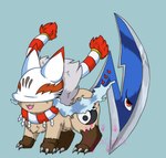 blade brown_body brown_fur claws feral fur mask solo standing tail tail_blade weapon_tail yin_yang chibi.mochi.corgi bandai_namco digimon digimon_(species) reppamon hi_res