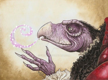 anthro beak blowing claws clothed clothing elderly fangs fully_clothed gown multi_limb renaissance_clothing solo teeth trickster wind skekla_(artist) the_dark_crystal skeksil_the_chamberlain alien skeksis 2024 english_description signature herm_(lore)