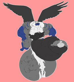 absorption_vore animal_genitalia animal_penis anthro balls big_balls big_muscles big_pecs big_penis black_penis canine_genitalia canine_penis cock_vore genitals group high-angle_view huge_balls huge_muscles huge_pecs huge_penis male male/male multiple_prey muscular muscular_anthro muscular_male pecs pectoral_vore penile penis spread_wings vore wings sachiel_666 flickrtail canid canine hybrid mammal nephilim hi_res