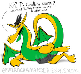 anus aroused_male dialogue erection feral genitals green_body horn male musk musky_penis oblivious penis playing_dumb raised_leg smile smiling_at_viewer solo talking_feral text wings yellow_body srirachamander mythology dragon mythological_creature mythological_scalie scalie absurd_res english_text hi_res