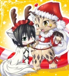 ambiguous_gender anthro blue_eyes blush candy candy_cane collar cute_fangs dessert duo fangs female food genitals holidays kemono leash paws pussy reindeer_antlers star tail teeth yellow_eyes young young_anthro koishi_chikasa christmas source_request