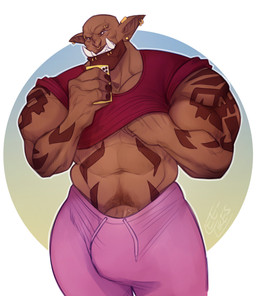 abs biceps bulge clothed clothing ear_piercing eyebrow_piercing facial_piercing fangs genitals humanoid_pointy_ears lip_piercing male muscular muscular_humanoid muscular_male nose_piercing pecs penis piercing pointy_ears solo tattoo teeth vein veiny_penis leelikessmut blizzard_entertainment warcraft garrosh_hellscream humanoid orc absurd_res hi_res