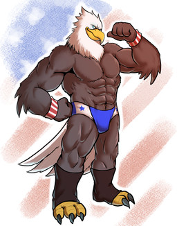 3_toes 4_fingers abs american_flag anthro avian_feet beak biceps biped blue_eyes bracelet brown_body brown_feathers bulge claws clothed clothing feathers feet fingers fist flag flag_background flexing front_view gesture grey_claws hand_gesture hand_on_hip jewelry jockstrap legwear looking_at_viewer male multicolored_body multicolored_feathers muscular muscular_anthro muscular_male muscular_thighs pecs plantigrade pointing pointing_at_self quads scutes skimpy smile smirk solo standing stockings tail tail_feathers talons toe_claws toes topless triceps underwear united_states_of_america white_body white_feathers wrestler yellow_beak mrkermodebear owen_(mrkermodebear) accipitrid accipitriform avian bald_eagle bird eagle sea_eagle 2020 digital_media_(artwork) full-length_portrait portrait shaded