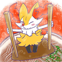 ambiguous_anthro ambiguous_gender anthro biped blush blush_stickers bowl chopsticks closed_smile container digitigrade dipstick_tail food front_view high-angle_view holding_chopsticks holding_object looking_at_viewer markings micro mouth_closed noodles object_in_tail one_eye_closed shrimp_(food) smile snout solo standing tail tail_markings wink winking_at_viewer annyui0611 nintendo pokemon braixen canid generation_6_pokemon mammal pokemon_(species) 1:1 2023 digital_drawing_(artwork) digital_media_(artwork) full-length_portrait hi_res japanese_description portrait translated_description