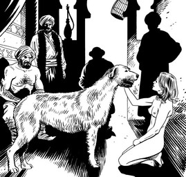 beard biped body_hair breasts chest_hair clothed clothing collar crouching faceless_character faceless_male facial_hair female feral fur group headgear headwear kneeling male nipples nude open_mouth quadruped religious_clothing religious_headwear silhouette sitting standing topless turban bruce_morgan canid canine canis domestic_dog mammal black_and_white monochrome source_request