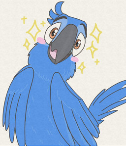 beak black_beak blue_body blue_feathers blush blush_stickers brown_eyes eyebrows feathered_wings feathers feral grey_eyebrows looking_at_viewer male nude open_beak open_mouth open_smile raised_eyebrows simple_background smile solo tail tail_feathers toony white_background wings komagarasu 20th_century_fox blue_sky_studios rio_(series) blu_(rio) avian bird macaw neotropical_parrot parrot spix's_macaw true_parrot flat_colors