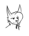 black_nose cheek_tuft facial_tuft hair hair_to_side inner_ear_fluff long_hair male neck_tuft sad solo tall_ears tuft alenev domestic_cat felid feline felis hybrid lynx mammal digital_media_(artwork) low_res monochrome portrait sketch