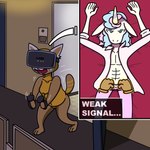 1:1 accident accidental_exposure aggretsuko apartment breasts controller disembodied_hand door doorway equid equine female genitals himitsu horn mammal mythological_creature mythological_equine mythology night nipples nude nude_female pussy retsuko sanrio unicorn video_games virtual_reality vr_headset walking