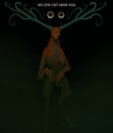 anthro antlers biped bipedal_feral brown_body brown_fur creepy creepy_face darkness feral floating_eyes fur hooves horn long_fingers looking_at_viewer male solo stare tan_body tan_fur text vei0_deseho adventure_time cartoon_network deer mammal english_text hi_res