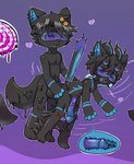 accessory anthro anthro_on_anthro balls barcode barcode_tattoo bent_over big_penis biped black_body blue_inner_ear blue_insides blue_internal blue_markings blue_penis bodily_fluids cum dipstick_tail drone drooling duo ear_piercing erection fingerless_(marking) fusion genital_fluids genitals glans goo_drip gradient_penis hair_accessory heart_eyes heart_pupils heart_symbol horn internal looking_at_another looking_pleasured male male/male markings merging motion_lines navel nude penetration penile penile_penetration penis piercing purple_eyes purple_markings purple_penis role_reversal saliva sex side_view simple_background smile speech_bubble spiral_eyes standing tail tail_markings tattoo text unusual_anatomy unusual_bodily_fluids unusual_cum unusual_genital_fluids unusual_insides visor young young_anthro young_male yumo_jiang canid canine canis domestic_cat felid feline felis mammal wolf 2025 chinese_text colored hi_res shaded