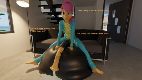 ahegao anthro balls big_balls big_penis bodily_fluids clothing cock_vore cum cum_on_clothing dialogue ejaculation feet fully_inside genital_fluids genitals gynomorph gynomorph_pred huge_balls huge_penis inside_balls intersex intersex_pred looking_pleasured partial_nudity penile penis profanity resting_on_balls sitting solo text vore frickitclaw friendship_is_magic hasbro my_little_pony scootaloo_(mlp) 16:9 3d_(artwork) alternate_version_at_source digital_media_(artwork) english_text hi_res widescreen