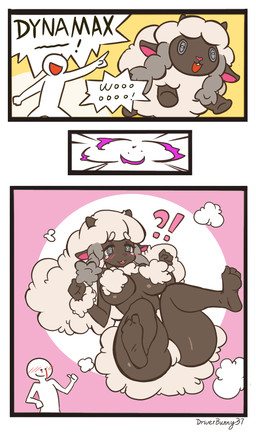 anthro anthrofied arm_tuft bangs bent_legs big_breasts black_body blood blush bodily_fluids breasts buckteeth butt camel_toe circle_eyebrows covered_nipples curvy_figure dark_body dark_skin duo dynamax eyebrows eyelashes feet female feral feral_to_anthro fist fur grey_eyes hair half-closed_eyes horizontal_pupils horn hourglass_figure interrobang interspecies legs_up lying narrowed_eyes neck_tuft nosebleed nude on_back open_mouth open_smile orange_background pigtails pink_background pink_nose pokemon_speak pokemorph pokephilia pupils raised_inner_eyebrows side_bangs simple_background smile soles speech_bubble teeth text thick_thighs transformation tuft white_background white_body white_fur white_hair white_skin white_wool wide_hips wool_(fur) wool_hair wrist_fluff driverbunny37 nintendo pokemon anon bovid caprine generation_8_pokemon human mammal pokemon_(species) wooloo 2019 hi_res sequence signature