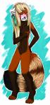 anthro big_tail blonde_hair breasts brown_body brown_fur covering covering_breasts covering_self female fur hair nude orange_body orange_fur shy simple_background solo tail white_body white_ears white_fur nayel-ie miru_(character) ailurid mammal red_panda