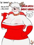 breasts christmas_clothing clothing female genitals holidays horn pussy solo teasing dekoude christmas carolina_(epalekouda3) bear mammal absurd_res hi_res