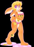 3_toes anthro barefoot blonde_hair bodily_fluids feet female floppy_disk fur hair orange_body orange_fur paws plantigrade purple_eyes solo sweat sweatdrop toes lolipoplamb famicom nintendo tangobunny lagomorph leporid mammal rabbit alpha_channel