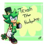 anthro blue_eyes border clothing clover_(plant) clover_leaf footwear four_leaf_clover fur gloves green_body green_fur handwear hat headgear headwear holding_object holidays leaf male plant shoes smile solo text top_hat white_border charuzu2712 sega sonic_the_hedgehog_(series) st._patrick's_day irish_the_hedgehog eulipotyphlan hedgehog mammal 2020 english_text