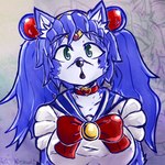 anthro blue_body blue_fur blue_hair breasts clothed clothing female fur green_eyes hair long_hair looking_at_viewer solo surprised_expression white_body white_fur zak898 nintendo sailor_moon_(series) star_fox krystal_(star_fox) canid canine fox mammal digital_media_(artwork) hi_res