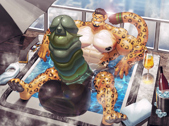 afternoon alcohol animal_genitalia balls beverage big_balls big_penis cheeky erection genitals hotel huge_balls huge_penis hyper hyper_balls hyper_genitalia hyper_penis light male muscular nude penis ribbed_cock sheath smug summer sun sunlight swimming_pool water wine goldeneyeuro kai_tak_(goldeneyeuro) felid jaguar mammal pantherine 2026