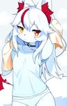 anthro blush clothed clothing female female_anthro fur hair kemono panties pantsless solo underwear white_body white_clothing white_fur white_hair white_panties white_underwear yellow_eyes young young_female devil-vox knia_(devil-vox) canid canine fox mammal 2021 hi_res