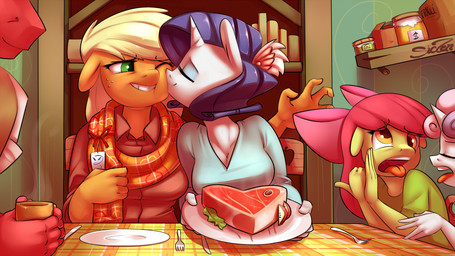 $ 2014 <3 amber_eyes anthro anthrofied apple apple_bloom_(mlp) applejack_(mlp) big_macintosh_(mlp) blonde_hair cleavage clothed clothing couple cup derp_eyes disgusted duo equine eyeshadow female fork friendship_is_magic fruit green_eyes group hair horn horse jar kissing knife lesbian makeup male mammal mug my_little_pony one_eye_closed plate pony purple_hair rarity_(mlp) red_hair scarf shelf siden steak steam sweetie_belle_(mlp) tongue tongue_out two_tone_hair unicorn
Rating: Safe
Score: 21
User: 2DUK
Date: February 16, 2014
