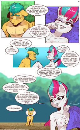 anthro areola biped blue_eyes blush bodily_fluids breasts dialogue duo eyebrows eyelashes eyes_closed feathered_wings feathers female green_hair hair male male/female multicolored_hair nipples nude pupils red_hair side_view smile speech_bubble sweat text two_tone_hair white_body wings yellow_body saturdaymorningproj hasbro mlp_g5 my_little_pony mythology hitch_trailblazer_(mlp) zipp_storm_(mlp) equid equine mammal mythological_creature mythological_equine pegasus absurd_res english_text hi_res