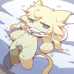 anthro anthro_focus bed biped blue_eyes cat_tail cheek_tuft cloak clothing disembodied_hand duo facial_tuft female female_anthro female_focus fur fur_tuft furniture half-closed_eyes head_tuft high-angle_view lying lying_on_bed monotone_body monotone_fur mostly_nude mostly_nude_anthro mostly_nude_female narrowed_eyes on_back on_bed plantigrade rubbing_vulva slim slim_anthro slim_female solo_focus tuft wet yellow_body yellow_fur crepix makemon alice_(makemon) domestic_cat felid feline felis mammal 1:1 2020 cel_shading digital_drawing_(artwork) digital_media_(artwork) shaded