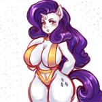 1:1 anthro big_breasts blush breasts cleavage clothed clothing equid equine female friendship_is_magic hasbro horn mammal my_little_pony mythological_creature mythological_equine mythology pinkkoffin rarity_(mlp) solo swimwear unicorn wide_hips