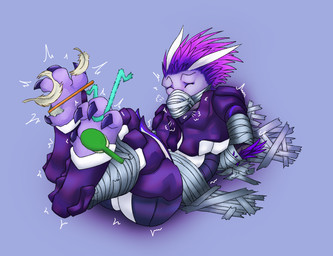 4_toes anthro arm_feathers arm_tuft armor arms_tied bdsm bondage bound brush claws clothed clothed_anthro clothed_male clothing covered_mouth dewclaw digitigrade duct_tape eyes_closed feather_hair feathered_crest feathers feet foot_fetish gag hairbrush hands_behind_back head_crest legs_tied legs_together looking_pleasured loose_feather male male_anthro muzzle_(object) muzzled pipe_cleaner pseudo_hair restrained_by_tape solo tape tape_bondage tape_gag tape_muzzle taped_arms taped_legs taped_mouth tickle_fetish tickle_torture tickling toe_claws toes toothbrush tuft pictiverpa halo_(series) microsoft xbox_game_studios alien avian kig-yar scalie t'vaoan colored hi_res