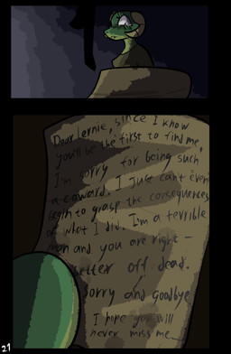 anthro clothed clothing corpse duo female horn male note suicide suicide_note text brradett lernie_(brradett) tim_(brradett) scalie absurd_res colored comic digital_media_(artwork) english_text hi_res