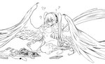 after_transformation alternate_species big_breasts blush bottomwear breasts clothing discarded_clothing feathered_tail feathered_wings feathers feet female hair long_hair nipples nude panties pattern_bottomwear pattern_clothing pattern_panties pattern_underwear question_mark sitting skirt solo striped_bottomwear striped_clothing striped_panties striped_underwear stripes tail talons toes twintails_(hairstyle) underwear wings cibastion european_mythology greek_mythology mythology vocaloid hatsune_miku animal_humanoid avian harpy humanoid mythological_avian mythological_creature greyscale hi_res monochrome