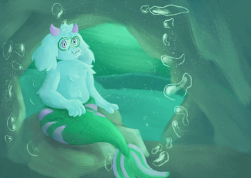 air_bubble anthro bubble cave eyewear fin fur glasses looking_at_viewer male sea solo split_form swimming underwater water white_body white_fur bloope deltarune undertale_(series) ralsei aquatic bovid caprine fish goat humanoid mammal merfolk absurd_res digital_media_(artwork) hi_res