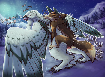 ambiguous_penetration animal_genitalia animal_penis anthro anthro_on_feral anthro_penetrating anthro_penetrating_feral balls bestiality bite bodily_fluids canine_genitalia canine_penis cum cum_inside duo earless feathers feral feral_on_bottom feral_penetrated from_behind_position genital_fluids genitals interspecies knot larger_feral larger_male larger_penetrated looking_pleasured male male/male male_anthro male_feral narrowed_eyes open_mouth outside outside_sex penetration penis perching_position raised_tail rough_sex scruff_bite sex size_difference smaller_anthro smaller_male snow spread_wings standing standing_sex tail tail_feathers thrusting tongue tongue_out wings ardeo ardden_(ardeo) vilver_(hooter) avian bird canid canine canis horned_owl mammal owl snowy_owl true_owl wolf 2025 digital_media_(artwork) hi_res