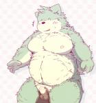 2015 anthro balls belly blue_body blue_fur blush canid canine canis censored domestic_dog erection fur genitals hi_res humanoid_genitalia humanoid_hands humanoid_penis male mammal moobs nipples penis shimm simple_background slightly_chubby solo