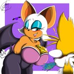 1:1 absurd_res age_difference anthro bat big_breasts blush breasts canid canine duo female fox foxium hearts_around_head hi_res male male/female mammal miles_prower older_female propositioning rouge_the_bat sega sonic_the_hedgehog_(series) spit-take spitting younger_male