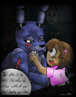 ambiguous_gender anthro blood bodily_fluids dark duo female machine unknown_artist five_nights_at_freddy's scottgames bonnie_(fnaf) animatronic human lagomorph leporid mammal rabbit robot