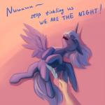 equine eyes_closed feather floppy_ears friendship_is_magic horn horse human laugh lying mammal my_little_pony on_back open_mouth pony princess_luna_(mlp) smile sokolas spread_wings tickling winged_unicorn wings
Rating: Safe
Score: 16
User: slyroon
Date: February 28, 2014