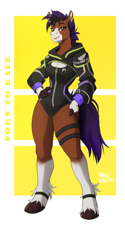 anthro biped breasts clothed clothed_anthro clothed_female clothing ear_piercing female fingers front_view fur hair hooves looking_at_viewer piercing simple_background solo standing tail tongue wolflady equid equine horse mammal 2026 digital_drawing_(artwork) digital_media_(artwork)