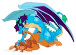 anthro anthro_on_anthro blue_body blush bodily_fluids brown_body brown_fur brown_hair claws cosmic_flesh cosmic_hair cosmic_wings cum doggystyle dominant dominant_male duo ethereal_hair female female_penetrated forked_tongue from_behind_position fucked_silly fur genital_fluids genitals grabbing_sheets hair hand_on_head hand_on_leg hand_on_thigh horn long_hair looking_pleasured makeup male male/female male_penetrating nude open_mouth penetration penis pinned pinned_by_hand pinned_head pinned_to_ground sex space_hair spines submissive tail tail_coil teeth tongue tongue_out wings churrossins european_mythology mythology ark_(arkangel) lyra_(lyraarts) domestic_cat dragon felid feline felis mammal mythological_creature mythological_scalie scalie western_dragon hi_res trans_(lore)