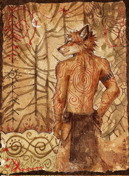 anthro arm_tuft black_nose brown_clothing cheek_tuft clothed clothing detailed_background facial_tuft fur glistening glistening_eyes head_tuft looking_at_viewer looking_back looking_back_at_viewer male male_anthro markings mouth_closed neck_tuft orange_arms orange_body orange_eyes orange_fur pose pupils rear_view red_markings shoulder_tuft slit_pupils solo standing tan_body tan_fur topless tuft whiskers akatan_art canid canine mammal 2025 dated hi_res portrait signature