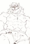 abs anthro bulge clothing detailed_bulge genital_outline grin looking_at_viewer low-angle_view male muscular muscular_anthro muscular_male nipples pecs penis_outline smile solo underwear heylaw21 lifewonders live_a_hero barrel_(live_a_hero) canid canine canis mammal wolf absurd_res hi_res sketch