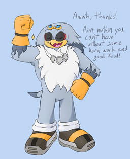 anthro beak blush clothing dialogue eyewear eyewear_on_head feathers flexing fluffy fluffy_chest footwear gloves goggles goggles_on_head grey_body grey_feathers handwear jewelry male necklace shoes solo sparkles text white_body white_feathers yellow_beak cookie-pone sega sonic_riders sonic_the_hedgehog_(series) storm_the_albatross albatross avian bird procellariiform english_text hi_res