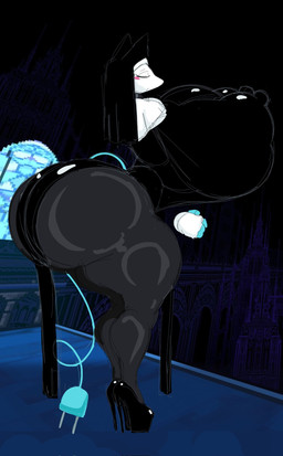anthro armless big_breasts big_butt black_clothing blue_body blush breasts butt clothing coiled_arms disembodied_hand eyelashes eyes_closed female female_anthro footwear hands_together high_heels huge_breasts huge_butt hyper hyper_breasts leggings legwear machine multicolored_body nipple_outline nun_outfit pantyhose pointy_ears rear_view screencap screencap_background shoes slim solo tail two_tone_body white_body white_clothing milobaabaa deltarune undertale_(series) tasque_manager tasque_manager_(nun) darkner felid feline mammal robot_anthro tasque 2026 digital_drawing_(artwork) digital_media_(artwork) hi_res