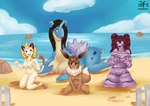 alternate_species anthro beach black_hair blonde_hair breasts brown_hair countershading day detailed_background female genitals green_eyes group hair hand_on_breast kneeling nipples nude open_mouth outside pussy red_hair seaside slightly_chubby smile tail tail_motion tailwag witchfiend nintendo pokemon aika_(tomlloyd) calista_(tomlloyd) lenora_(tomlloyd) valentina_(tomlloyd) eevee felid generation_1_pokemon goo_creature grimer lapras mammal marine meowth pokemon_(species) 2018 absurd_res hi_res