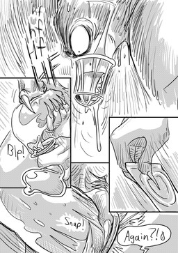 anthro aroused bodily_fluids breath condom condom_wrapper cum dialogue drooling filled_condom genital_fluids genitals male muzzle_(object) muzzled offscreen_character panting penis putting_on_condom removing_condom saliva sexual_barrier_device sweat dragonweirdo beastars legoshi_(beastars) canid canine canis mammal wolf absurd_res comic hi_res monochrome