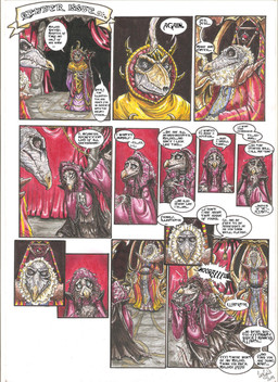anthro barefoot claws dialogue elderly elderly_intersex fangs feet gender_confusion gender_play gown group happy humor multi_limb renaissance_clothing speech_bubble teeth text toe_claws trio skekla_(artist) the_dark_crystal skekla_the_illustrator skekso_the_emperor skekzok_the_ritual_master alien skeksis 2015 comic english_description english_text hi_res signature